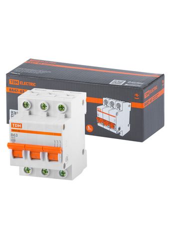 Выключатель автоматический трехполюсной ВА47-63 3Р 63А 4,5кА х-ка B | SQ0218-0061 TDM
