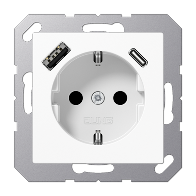 Розетка SCHUKO® с USB-зарядным устройством, тип A + С; термопласт; белый | A1520-15CAWW Jung