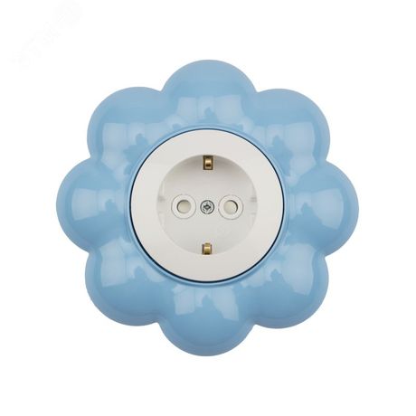Розетка одноместная KRANZ HAPPY Цветок скрытой установки, заземл и шторками, белая/голубая - etmKR-78-0628 MEET