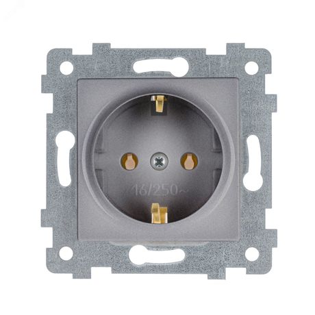 Аксиома Механизм розетки одноместной с заземляющим контактом скрытой установки РС16-453 Алюминий - 121019 Кунцево