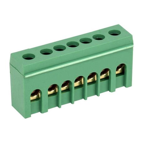 Шина PE ''земля'' в корпусном зеленом изоляторе на DIN-рейку 6x9 мм 7 групп, REXANT - 11-2321 MEET