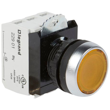 Кнопка с потайным толкателем 22,3 - Osmoz в сборе подсветкой желтый 24 В~/= | 023754 Legrand