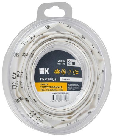 Трубка термоусадочная ТТУ нг-LS 6/3 белая (2м/упак) IEK | UDR12-006-003-002-K01-T