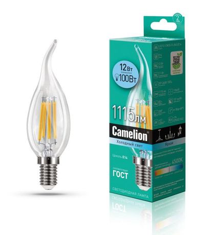 Лампа светодиодная филаментная LED12-CW35-FL/845/E14 12Вт 220В Camelion 13711