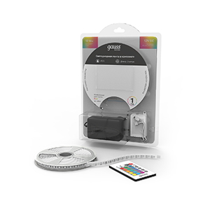 Лента светодиодная LED (комплект и драйвер) 5050/60-SMD 10 Вт/м 700 Лм/м RGB IP20 12 В DC мм (катушка 3 м) Basic Gauss - BT041