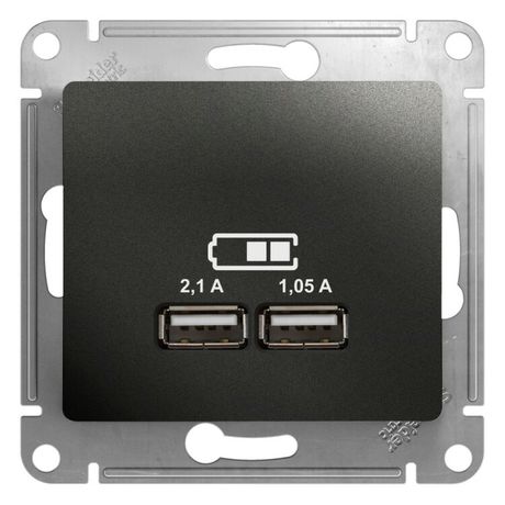 Розетка USB 2-м СП Glossa тип A+A 5В/2100мА 2х5В/1050мА механизм антрацит SE GSL000733 APC