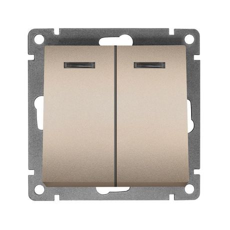 Выключатель двухклавишный с подсветкой UNIVersal серия Афина , с/у, 10А, 220В, шампань (еврослот), механизм - A0123-Br Союз