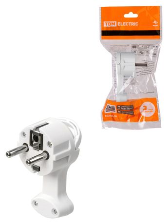 Вилка круглая плоская с кольцом белая 16А 250В | SQ1806-0195 TDM