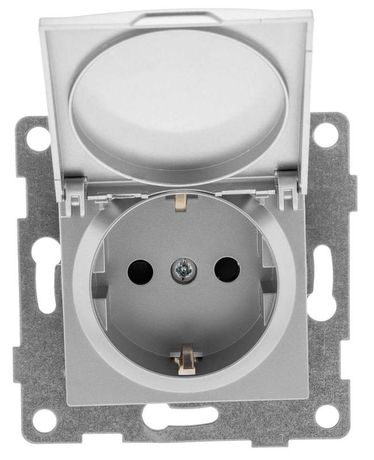 Розетка однопостовая Ugra с/з с з/ш и крышкой, механизм, 16А, 250В, серебро - С11Р91-004 GUSI