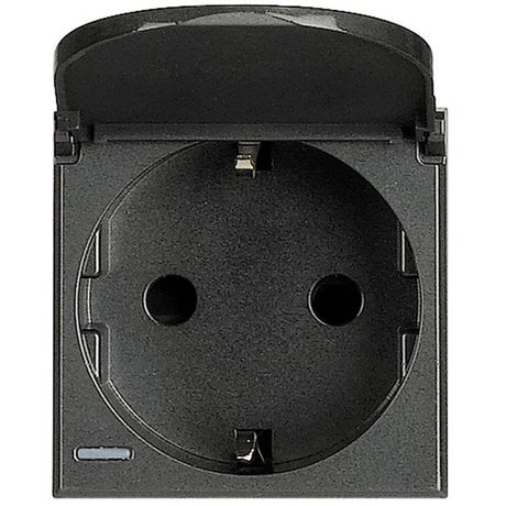 Розетка Axolute 10/16А 250В 2К+3 с защ. крышкой боковыми зазем. конт. Schuko экранированными контактами клеммы автомат. зажимом нем. станд. антрацит Leg BTC HS4141PW Legrand