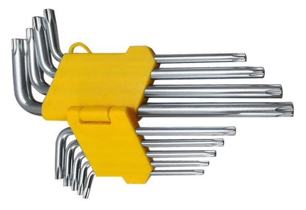 Ключ "звездочки" Т10-Т50 длинный с отверст. в пластик. держателе CrV сталь (уп.9шт) FIT 64026 РОС