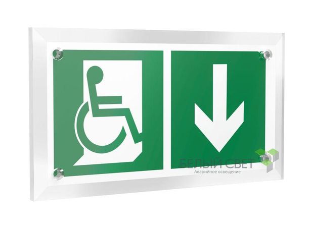 Знак безопасности PT-12228.E70"Указ. двери эвакуац. выхода (прав.) для МГН" Белый свет a20923 BS
