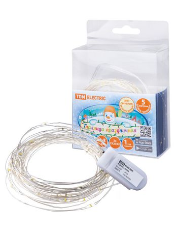 Гирлянда светодиодная "Роса50" 50LED, 5м, 3000К, 2хCR2032, | SQ0361-0055 TDM ELECTRIC