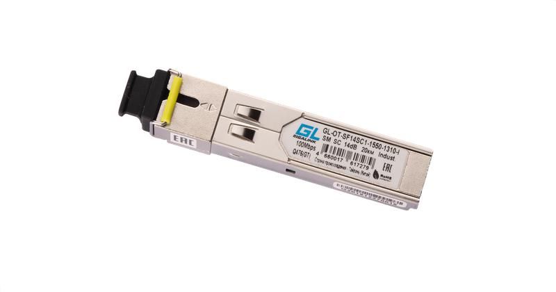 Модуль промышленный SFP WDM 100/155Мбит/с одно волокно SM SC Tx:1550/Rx:1310нм 14дБ до 20км -40град.C NIKOMAX GL-OT-SF14SC1-1550-1310-I GIGALINK