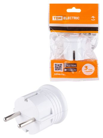 Вилка с/з круглая белая 10А 250В | SQ1806-0199 TDM