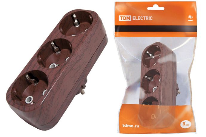 Блок на 3 гнезда 2П б/з плоский 6А 250B "Эко" (бук) | SQ1806-0080 TDM