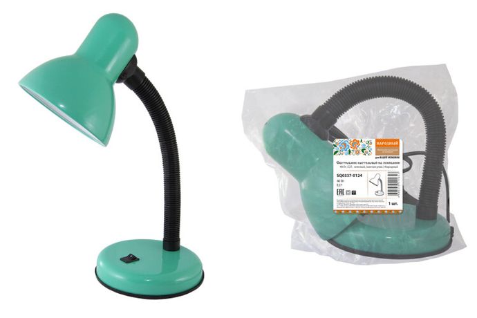 Светильник настольный на основании 40Вт, E27, зеленый, (мягкая упак.) Народный | SQ0337-0124 TDM