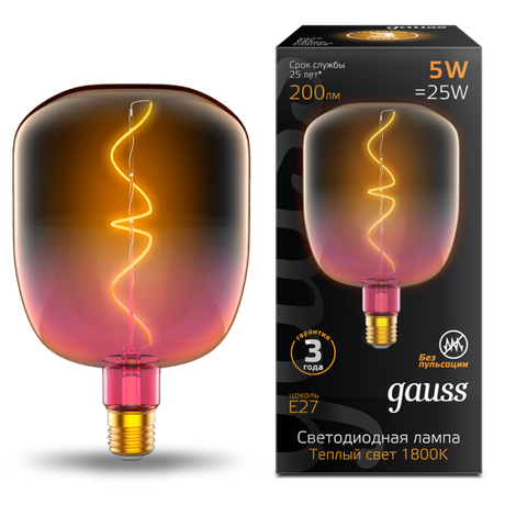 Лампа светодиодная филаментная LED 5 Вт 200 лм 1800К AC185-265В E27 V140 теплая розовая колба Black Filament Gauss - 1010802105