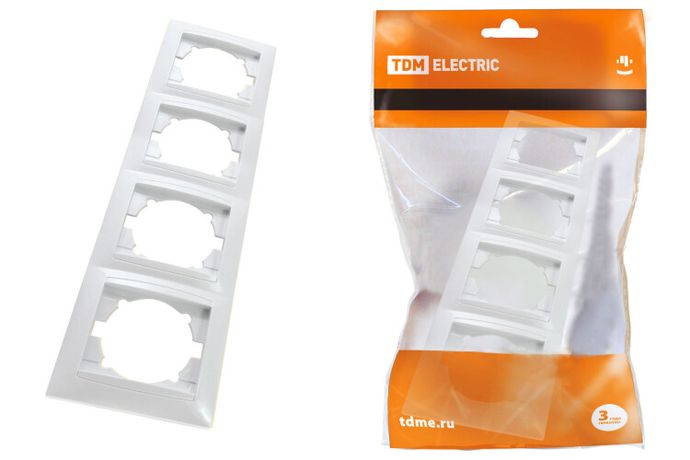 Рамка 4-х постовая вертикальная белая "Лама" | SQ1815-0035 TDM