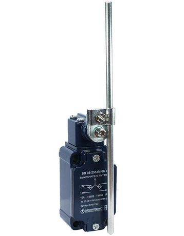 Выключатель путевой ВП 36-2553М-66 У2 1НО+1НЗ 3А IP66 круглый стальной рычаг регулир. по длине инерционный 30х60мм без сальника Электротехник ET007308