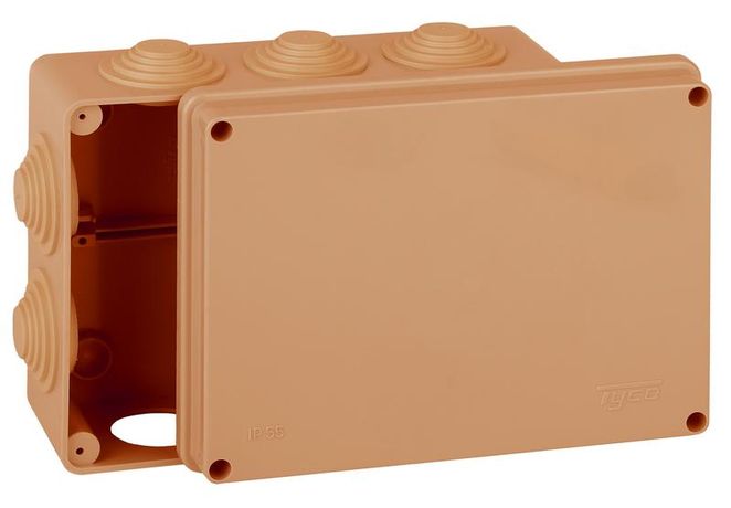 Коробка распределительная Тусо для о/п, 200х140х75мм не распр.горение HF 10вводов,IP55 3керам.клеммника на 3 пол до 10 мм2 | 67055НГ-10-09 Рувинил TYCO