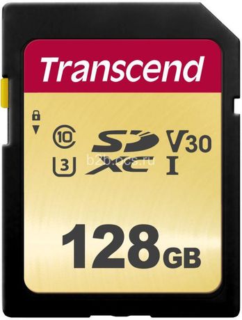 Карта памяти TS128GSDC500S 128GB SDXC Class 10 UHS-I U3 V30 R95 W60MB/s Transcend 1000501899