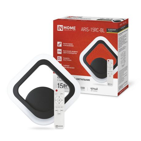 Светильник светодиодный ELEGANT ARIS-15RC-BL 15Вт 230В 3000-6500К 1200Лм пульт ДУ черный IN HOME - 4690612054162