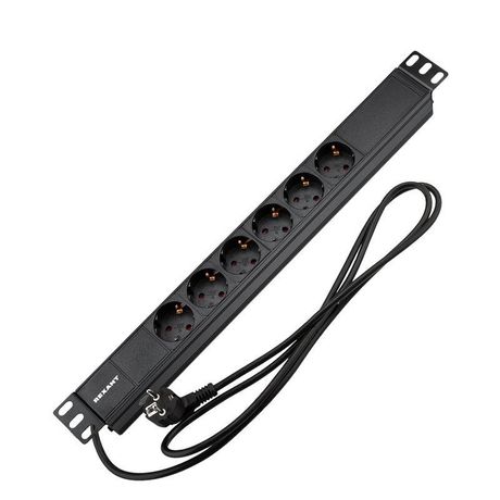 Блок распределения питания для 19дюйм шкафов; горизонт.; 6 розеток СЕЕ 7/4; 16А; без выключателя; вилка 7/7; шнур 2м; корпус алюм. Rexant 04-0101-1 MEET