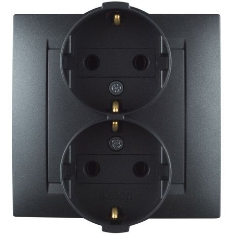 Розетка двойная 2P+E 16А 250В Simon15 винт.зажим графит - 1590459-038