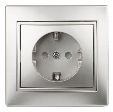 Розетка 1-м СП Plano 1-206-03 16А IP20 250В 2P+E Schuko защ. шторки алюм. Intro Б0030074 ЭРА