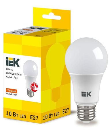 Лампа светодиодная Alfa 10Вт A60 грушевидная 3000К E27 230В IEK LLA-A60-10-230-30-E27 IEK (ИЭК) арт. LLA-A60-10-230-30-E27