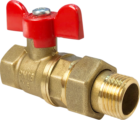 Кран шаровой латунный с американкой ВН/НР ручка-бабочка 1/2дюйм (80/20) VALFEX VF.227.LB1.012