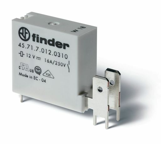 Низкопрофильное миниатюрное электромеханическое реле; монтаж на печатную плату; выводы с шагом 5мм + Faston 250(6.3x0.8мм) | 457170480310 Finder 45.71.7.048.0310