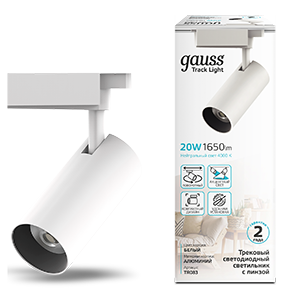 Светильник светодиодный трековый на шинопровод ДПО 20 Вт 1760 лм 4000К AC 220В Белый IP20 D85х206мм однофазный угол 36 грд Track - TR083 Gauss
