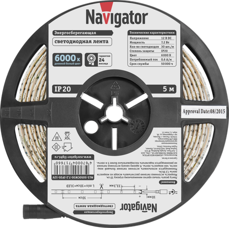 Лента светодиодная 80 313 NLS-5050CW30-7.2-IP20-12V-Pro R5 (уп.5м) Navigator 80313