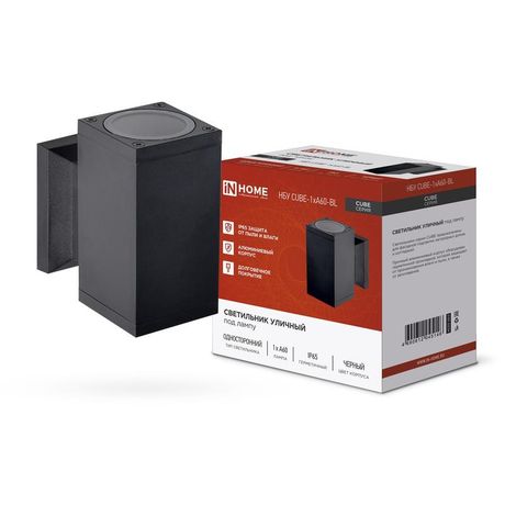 Светильник уличный настенный односторонний НБУ CUBE-1хA60-BL алюминиевый черный IP54 IN HOME - 4690612045146
