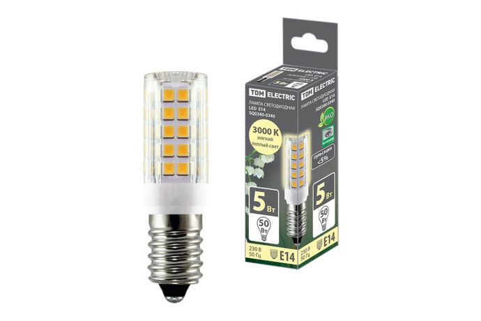 Лампа светодиодная Е14-5 Вт-230 В-3000 К, SMD, 16x54 мм | SQ0340-0340 TDM