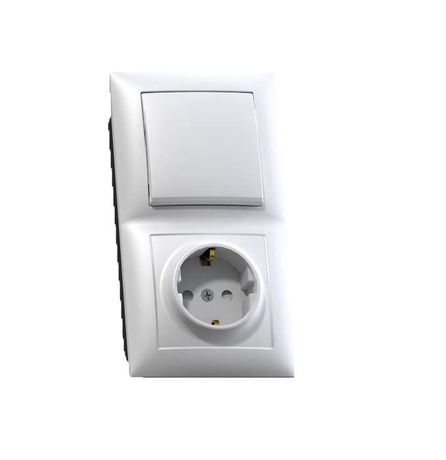 СЕЛЕНА Блок Выключатель 10А/ розетка с заземлением со шторками 16А БКВР-414 скрытый белый - 8204 Кунцево