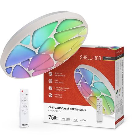 Светильник светодиодный COMFORT SHELL-RGB 75Вт 230В 3000-6500K 6000Лм 500x80мм с пультом ДУ IN HOME - 4690612044651