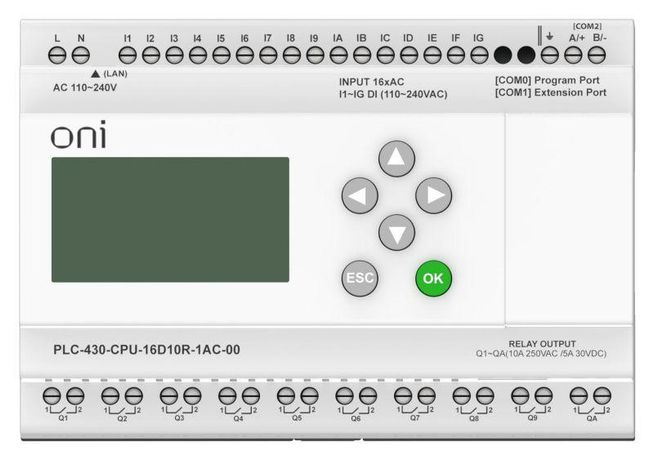 Модуль ЦПУ ПЛК 430 16 DI 10 RO 220В AC с Ethernet портом экраном ONI PLC-430-CPU-16D10R-1AC-00 IEK