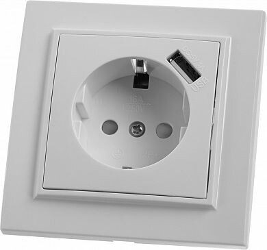 Розетка 1-местная с/з и с USB, серия Эрна, белый, - PST16-9011-01 FERON 39051