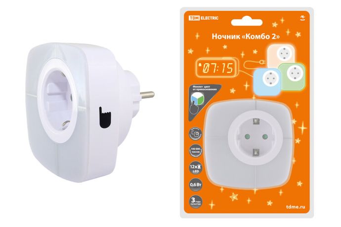 Ночник "Комбо 2", 12LED, 55 лм/Вт, дат. освещ., 220 В | SQ0357-0028 TDM