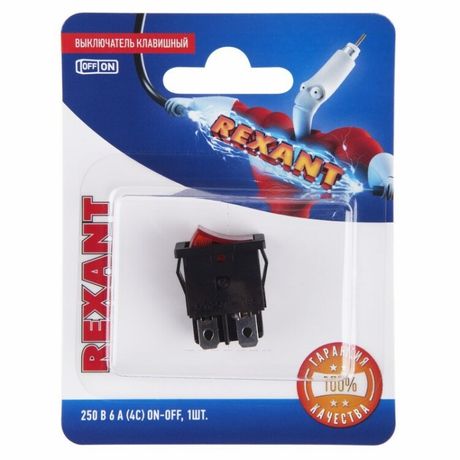 Выключатель клавишный 250V 6А (4с) ON-OFF красный с подсветкой Mini (RWB-207, SC-768) (в упак. 1шт.) | 06-0300-A REXANT MEET