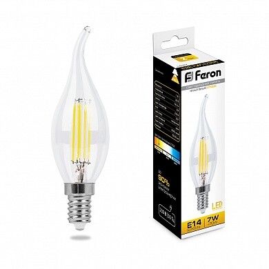 Лампа светодиодная LB-67 (7W) 230V E14 2700K филамент C35T прозрачная | 25727 FERON