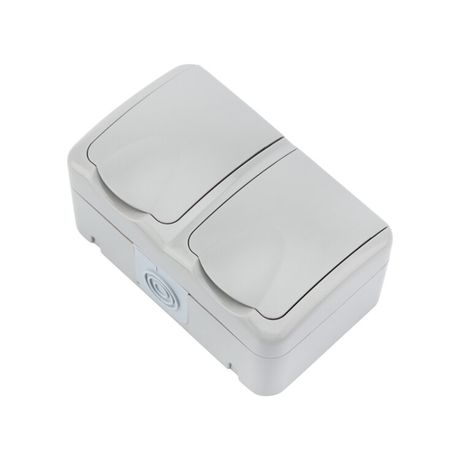 Блок горизонтальный 2 розетки Mini OG IP54 с заземлением, о/у, серый | KR-78-0806 Kranz