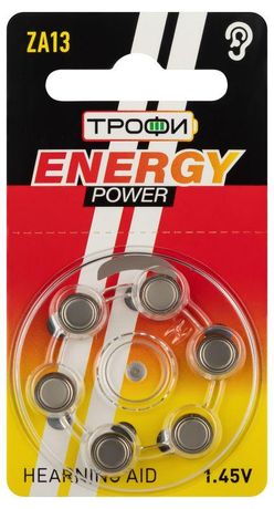 Элемент питания воздушно-цинковые для слухового аппарата ZA13-6BL ENERGY POWER Hearing Aid (блист.6шт) Трофи Б0057976