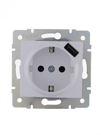 Розетка 1-м СП Karina 16А с заземл. заряд. устройством USB механизм бел. LEZARD 707-0288-181