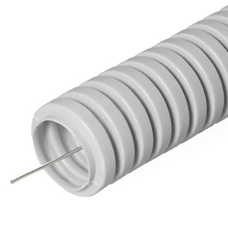 Труба гофрированная ПВХ d20мм с протяжкой сер. (уп.50м) Строитель PR.032050