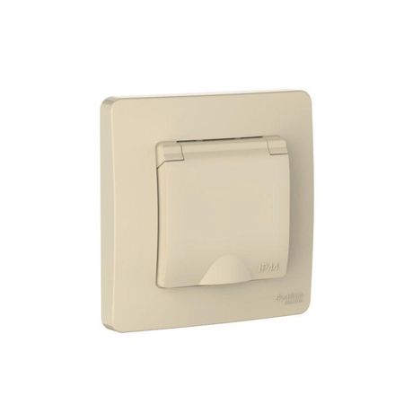 Розетка 1-м СП Blanca 16А IP44 250В с заземл. защ. шторки крышкой беж. SE BLNRS441117 APC