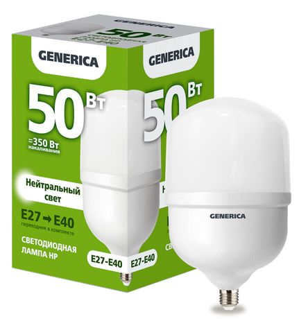 Лампа светодиодная HP 50Вт 230В 4000К E27-E40 | LL-HP-50-230-40-E27-E40-G GENERICA IEK
